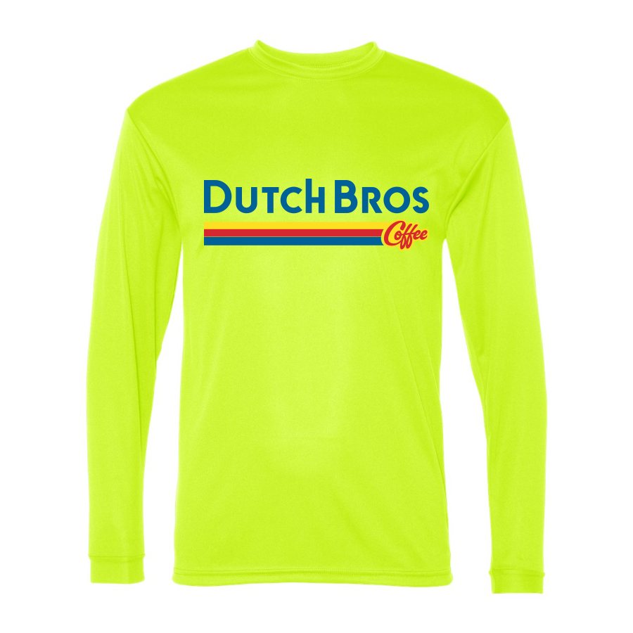 Men's Dutch Bros Coffee Polyester Long Sleeve T-Shirt - Safety Yellow