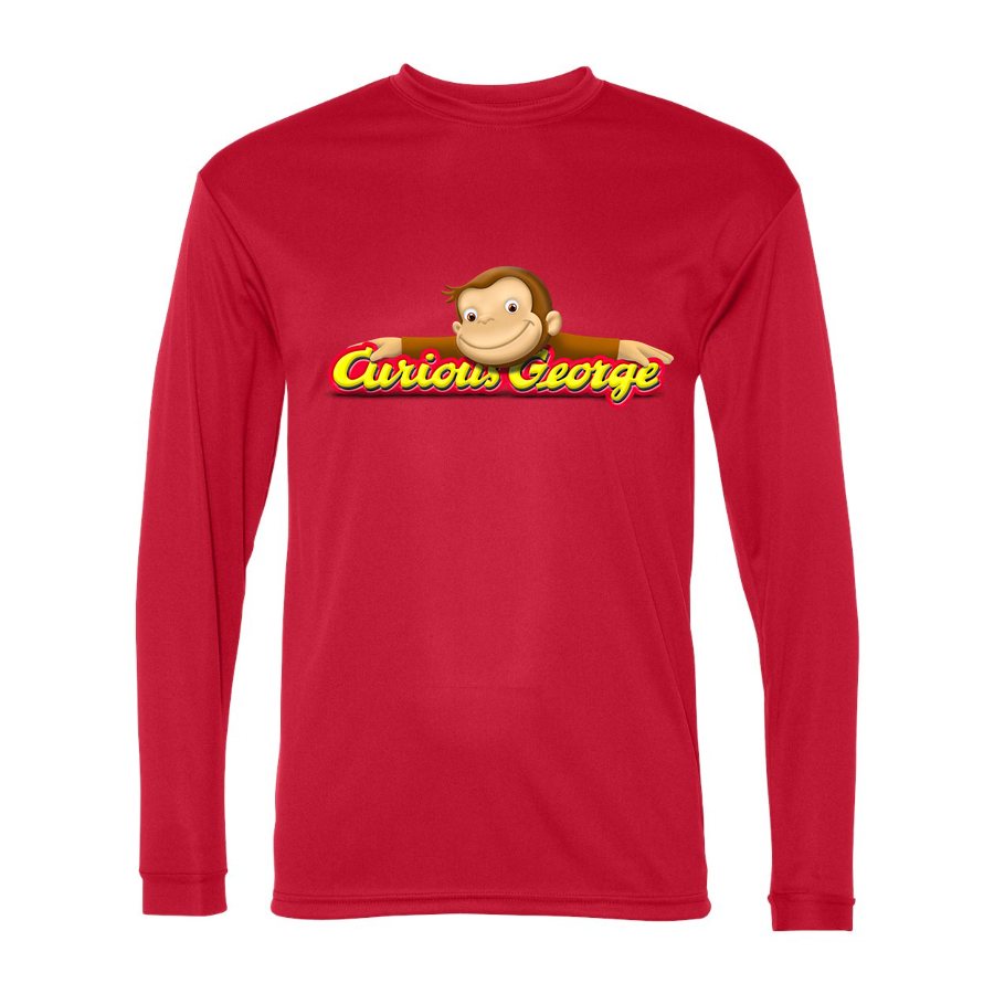 Men's Curious George Polyester Long Sleeve T-Shirt - Red