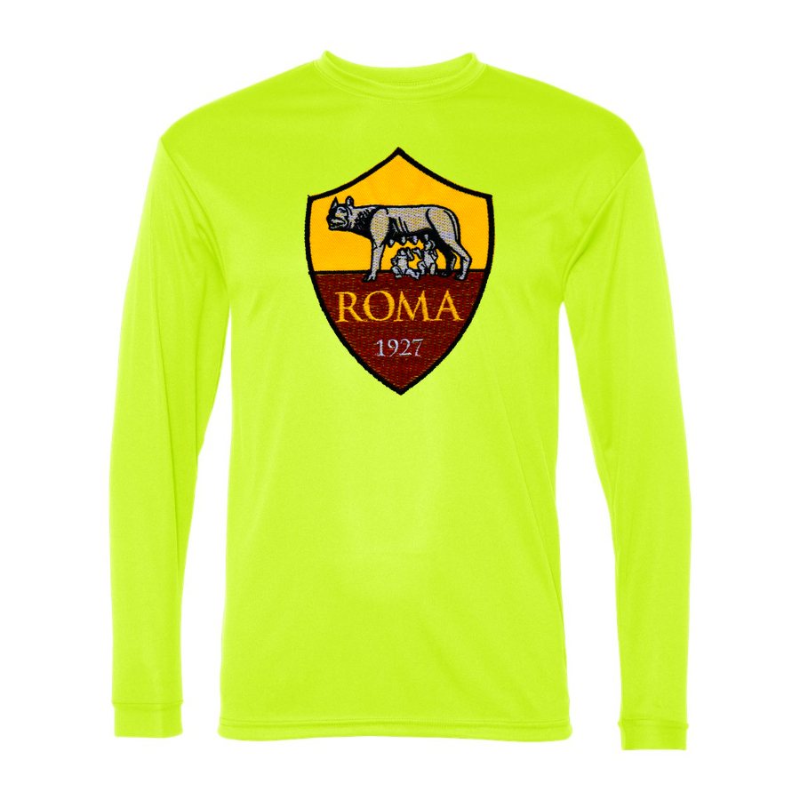 Men's AS Roma FC Polyester Long Sleeve T-Shirt - Safety Yellow