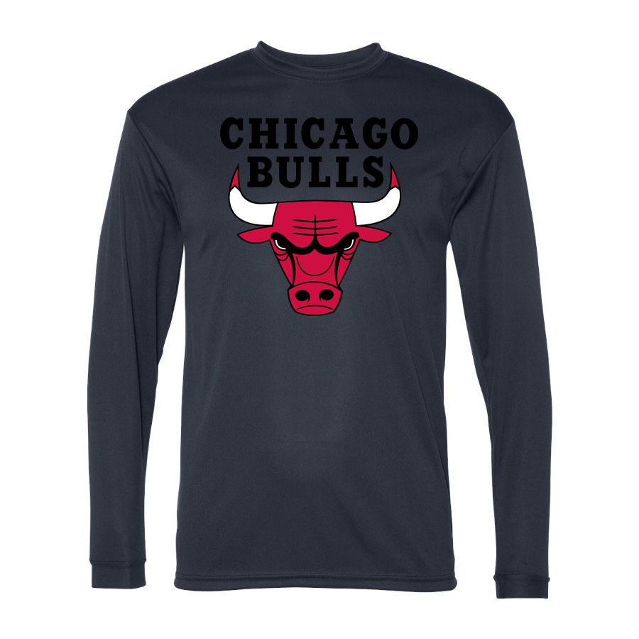 Men's Chicago Bulls Black Logo Polyester Long Sleeve T-Shirt - Navy