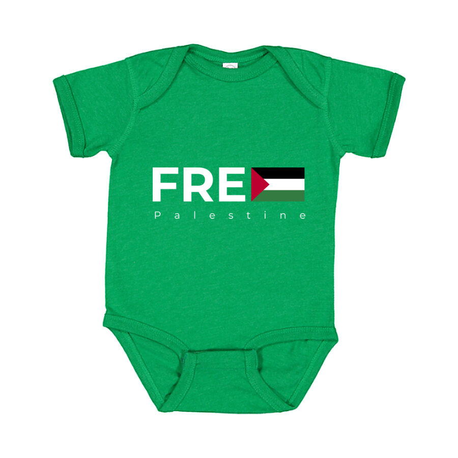 Free Palestine White Logo Baby Romper Onesie - Green
