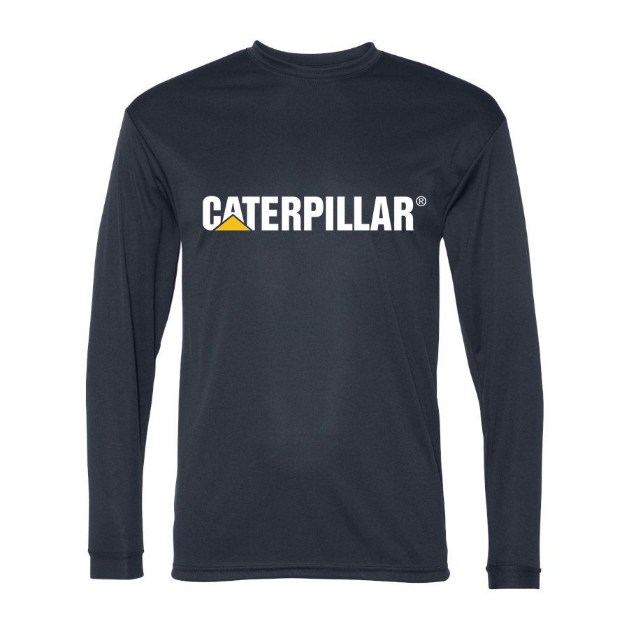 Men's Caterpillar White Logo Polyester Long Sleeve T-Shirt - Navy