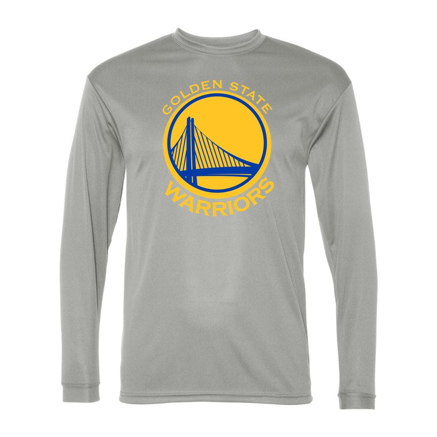 Men's Golden State Warriors Yellow Logo Polyester Long Sleeve T-Shirt - Silver