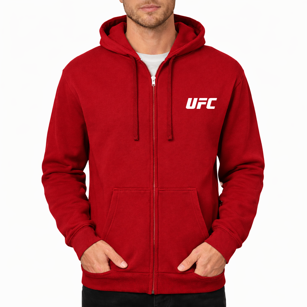 Men's UFC White Zipper Hoodie - Red