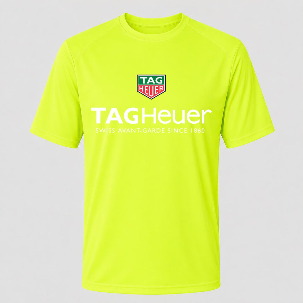 Men's TAG Heuer White Performance T-Shirt - Safety Green