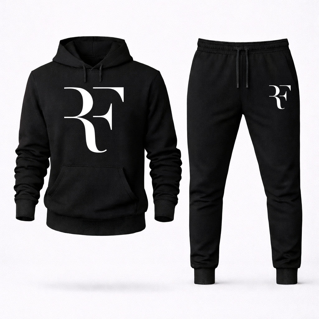 Roger Federer White Hoodie and Joggers Set - Black