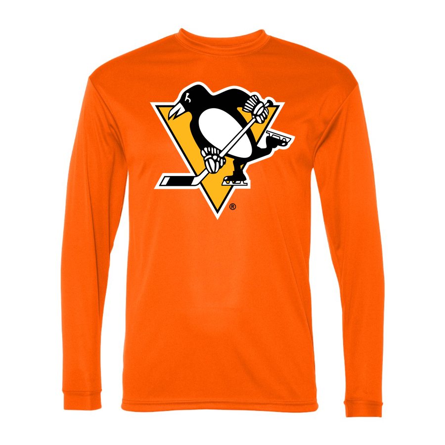 Men's Pittsburgh Penguins Polyester Long Sleeve T-Shirt - Safety Orange