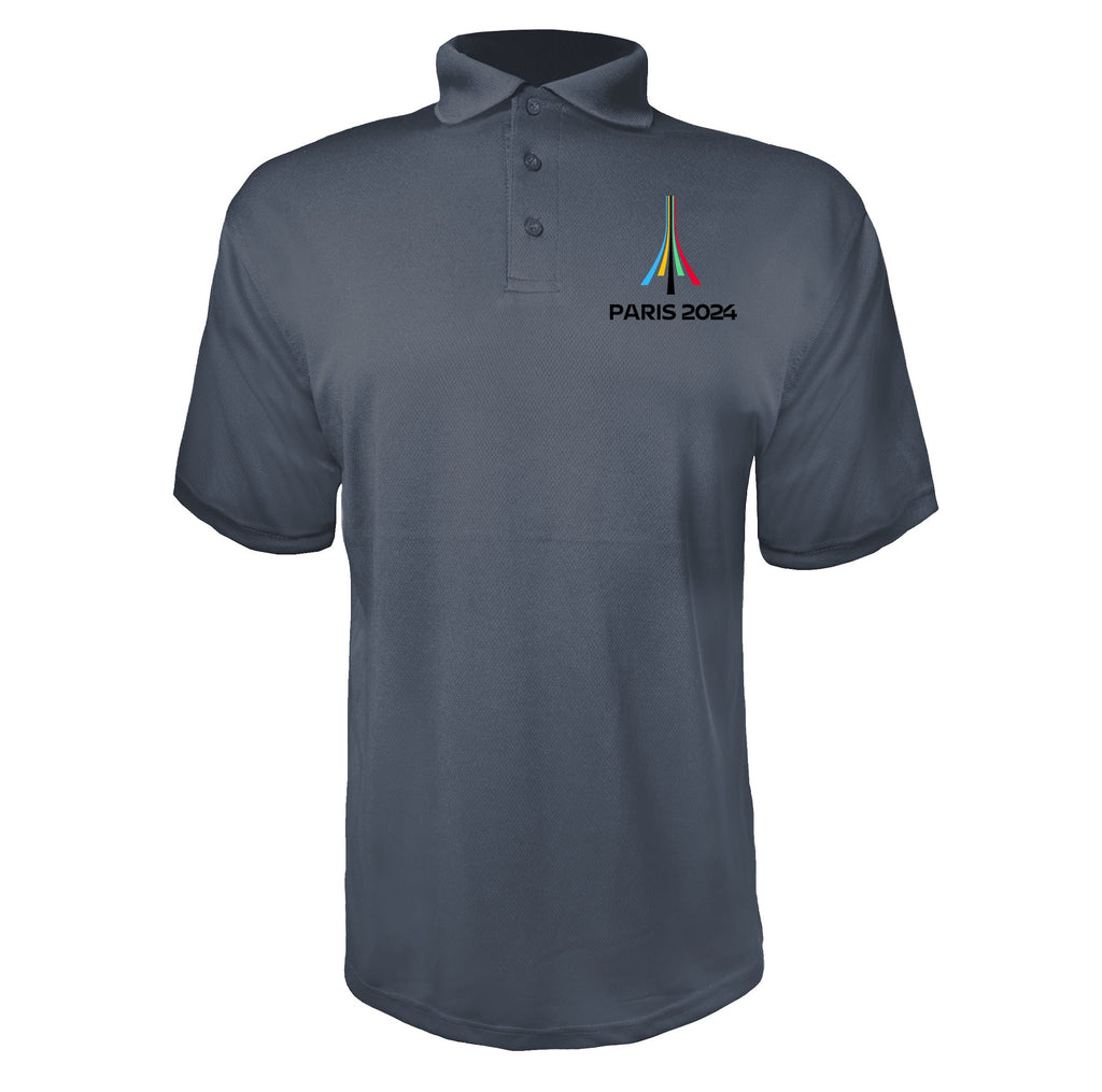 Paris 2024 Olympics logo black Charcoal polyester polo