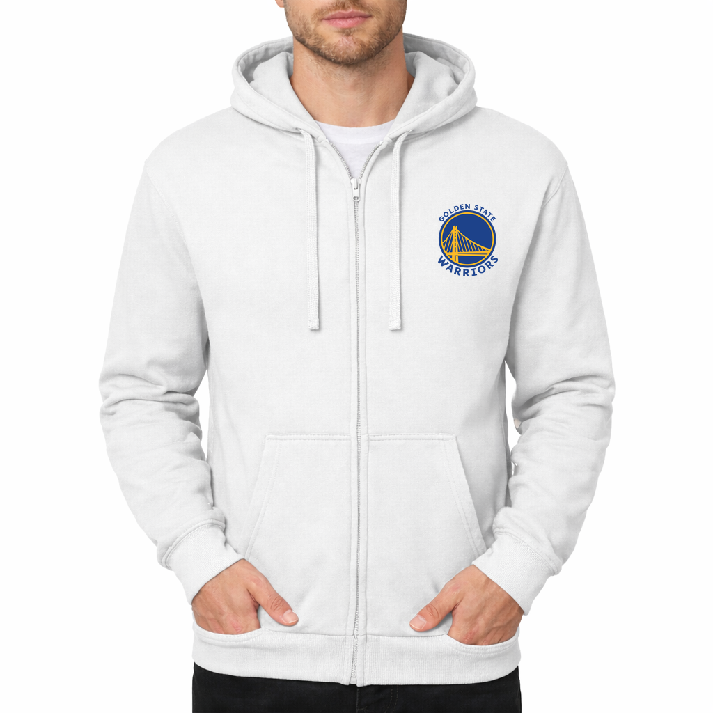 Men's Golden State Warriors logo Blue Zipper Hoodie - White