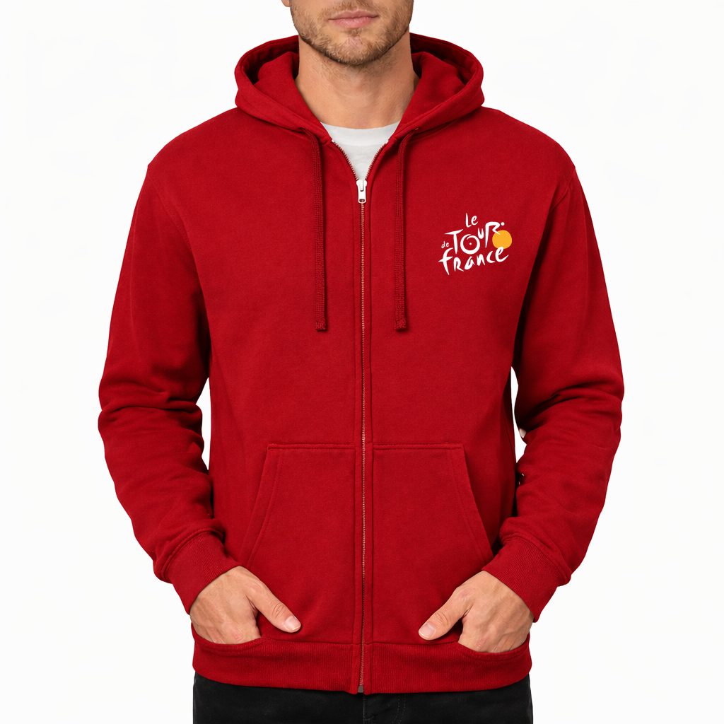 Men's Tour de France White Zipper Hoodie - Red