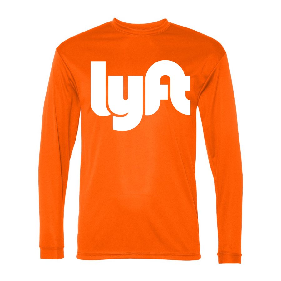 Men's Lyft White Logo Polyester Long Sleeve T-Shirt - Safety Orange