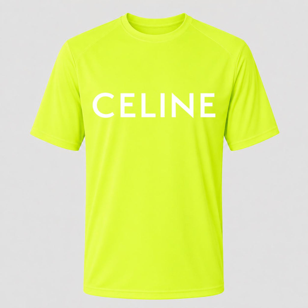 Men's Celine White Performance T-Shirt - Safety Green