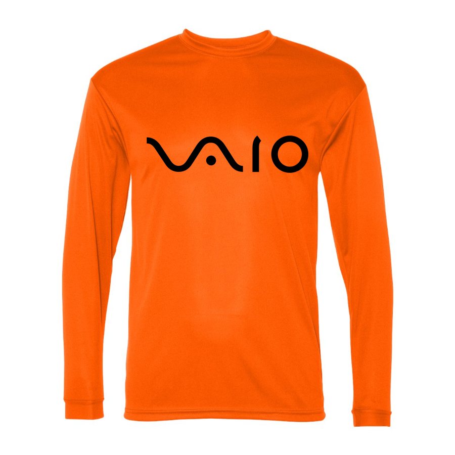 Men's Sony VAIO Black Logo Polyester Long Sleeve T-Shirt - Safety Orange