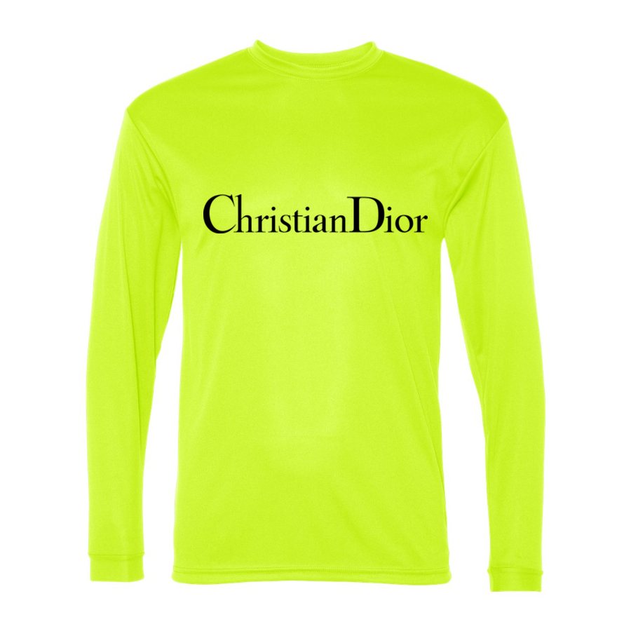 Men's Dior Black Logo Polyester Long Sleeve T-Shirt - Safety Yellow