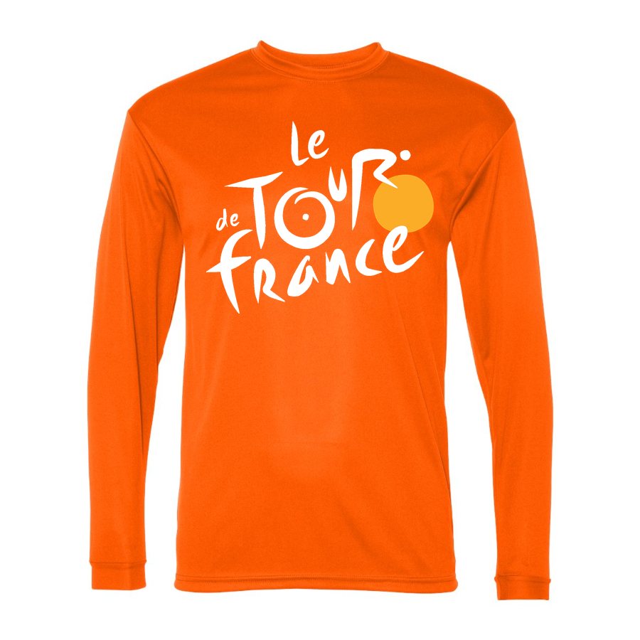 Men's Tour de France White Logo Polyester Long Sleeve T-Shirt - Safety Orange
