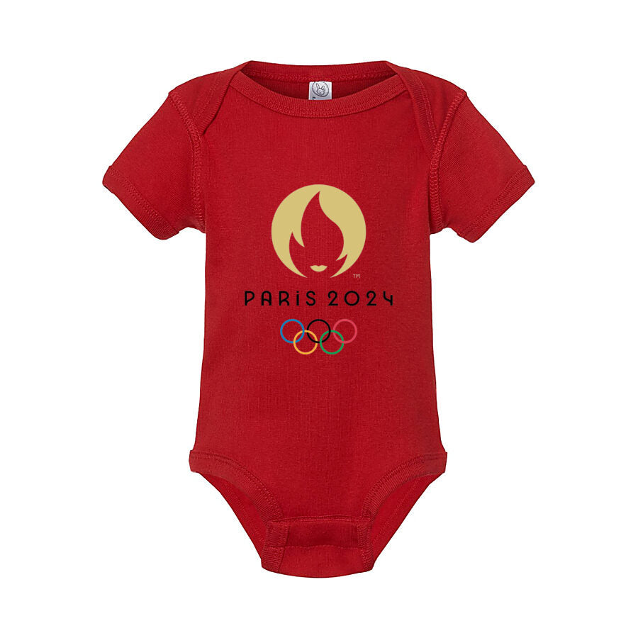 Paris 2024 Olympics Black Logo Baby Romper Onesie - Red