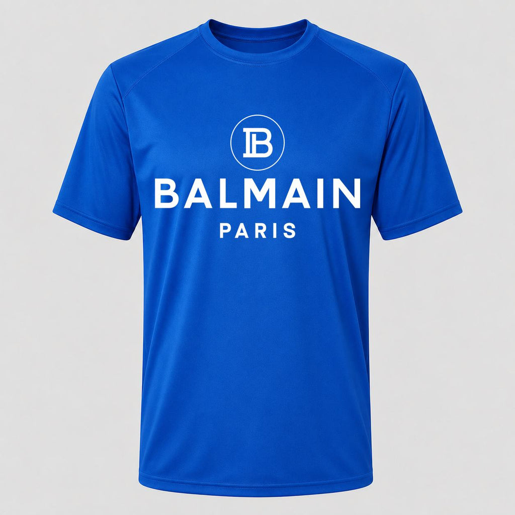 Men's Balmain Paris White Performance T-Shirt - Royal Blue