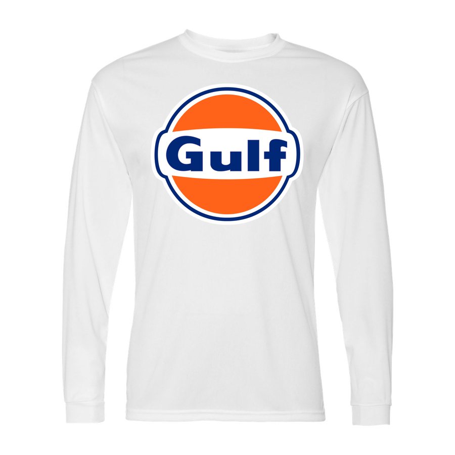 Men's Gulf Oil Polyester Long Sleeve T-Shirt - White