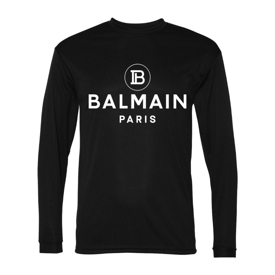 Men's Balmain Paris white Polyester Long Sleeve T-Shirt - Black