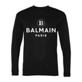 Men's Balmain Paris white Polyester Long Sleeve T-Shirt - Black