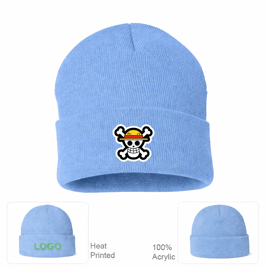 Straw Hat Luffy Cartoon Beanie Hat - Sky Blue