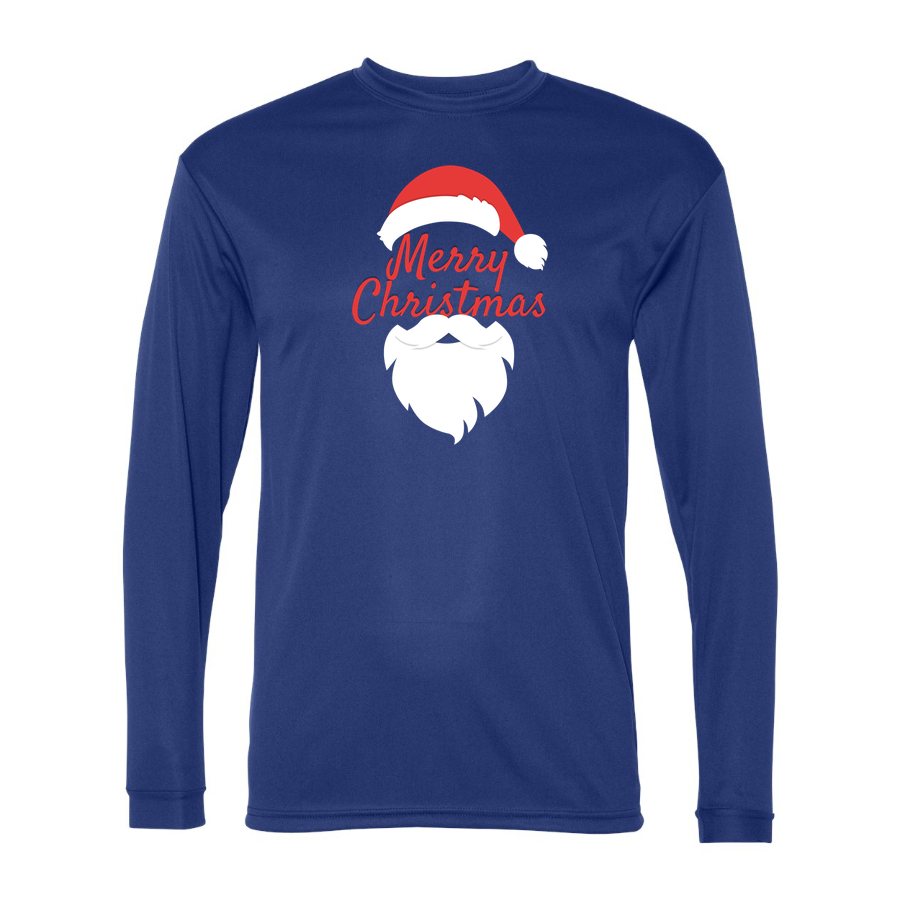 Men's Merry Christmas Santa Claus Polyester Long Sleeve T-Shirt - Royal Blue