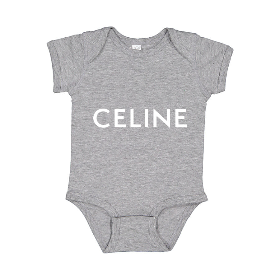 Celine White Logo Baby Romper Onesie - Gray