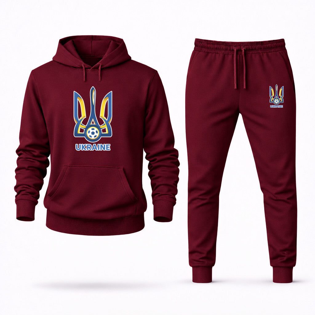 Ukraine National Football Team Hoodie and Joggers Set - Burgundy