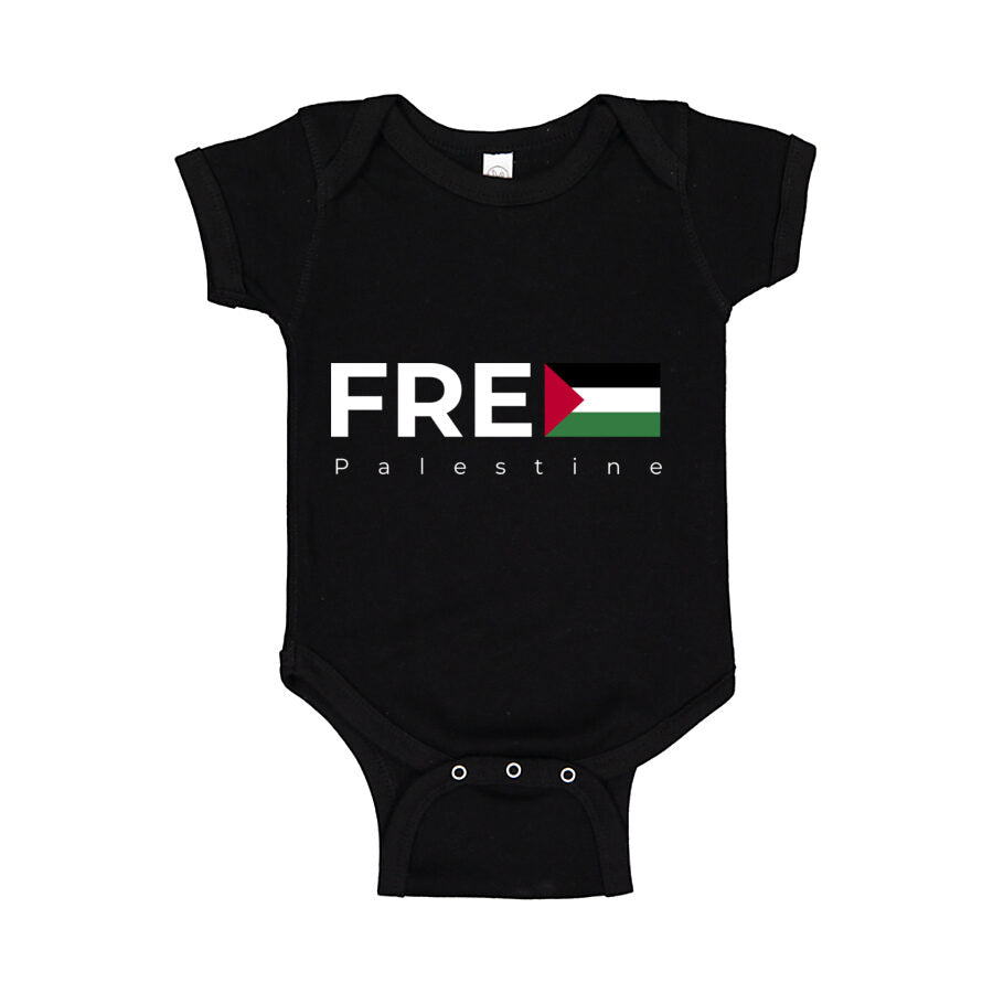 Free Palestine White Logo Baby Romper Onesie - Black