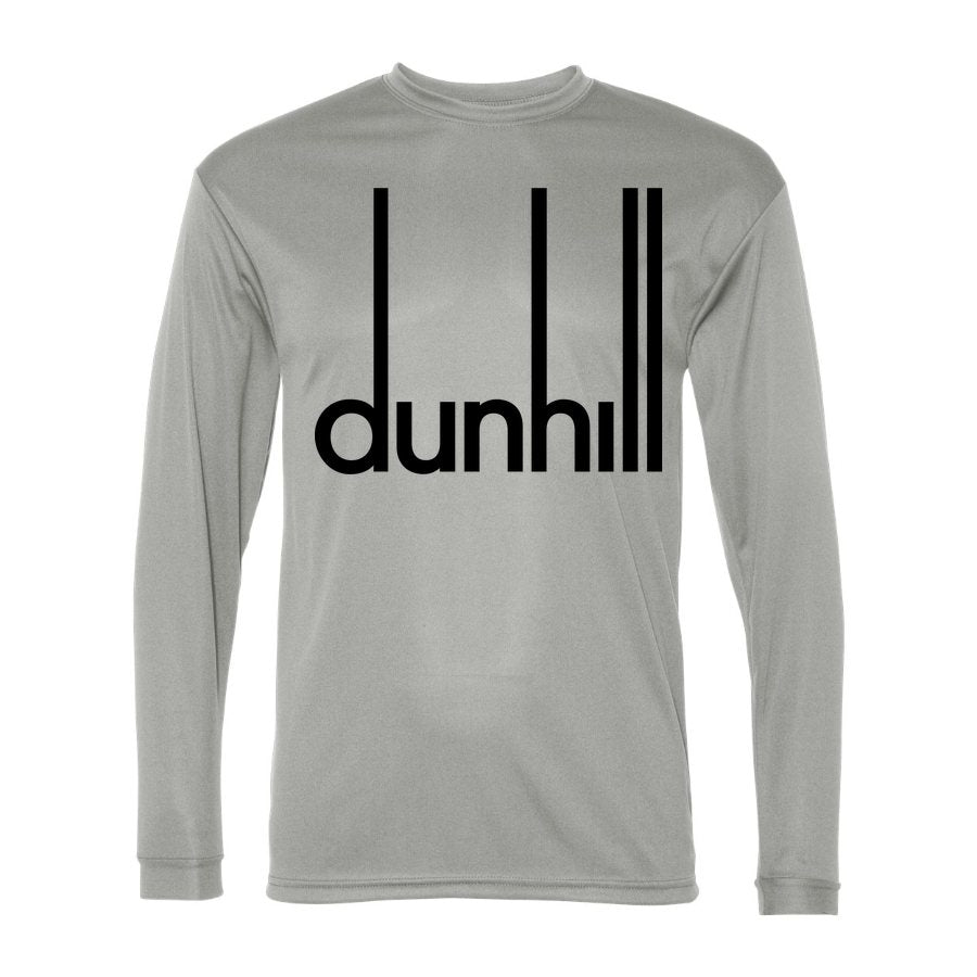 Men's Dunhill Black Logo Polyester Long Sleeve T-Shirt - Silver