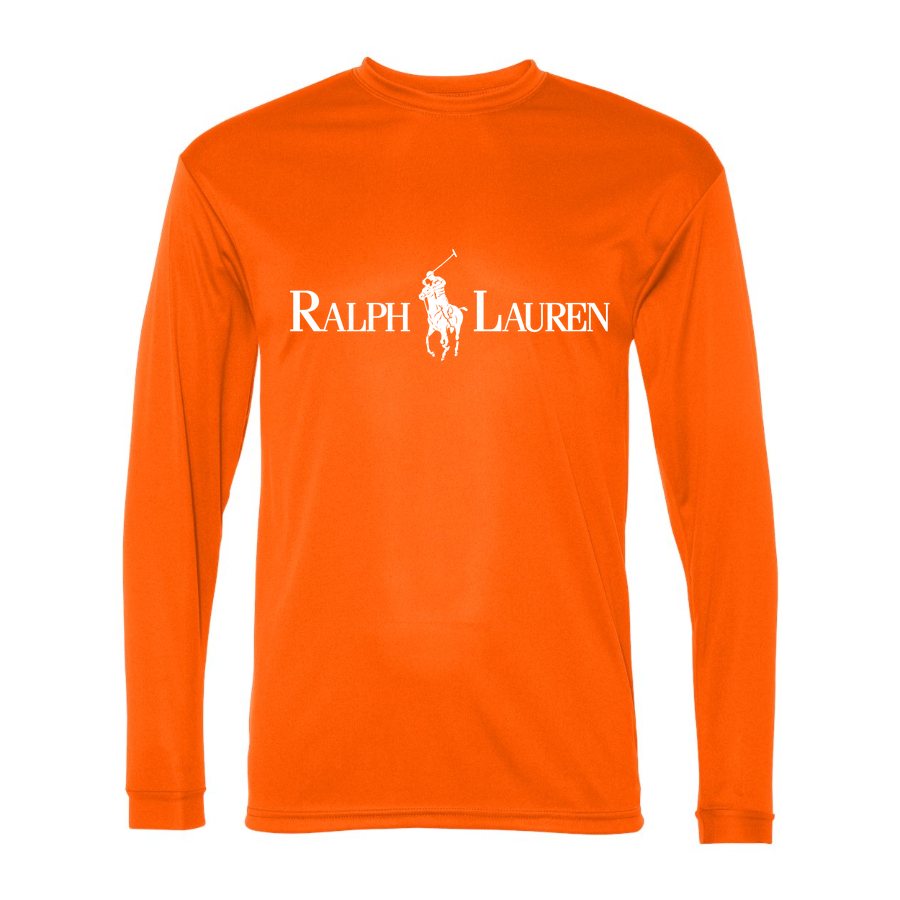 Men's Polo Ralph Lauren White Logo Polyester Long Sleeve T-Shirt - Safety Orange