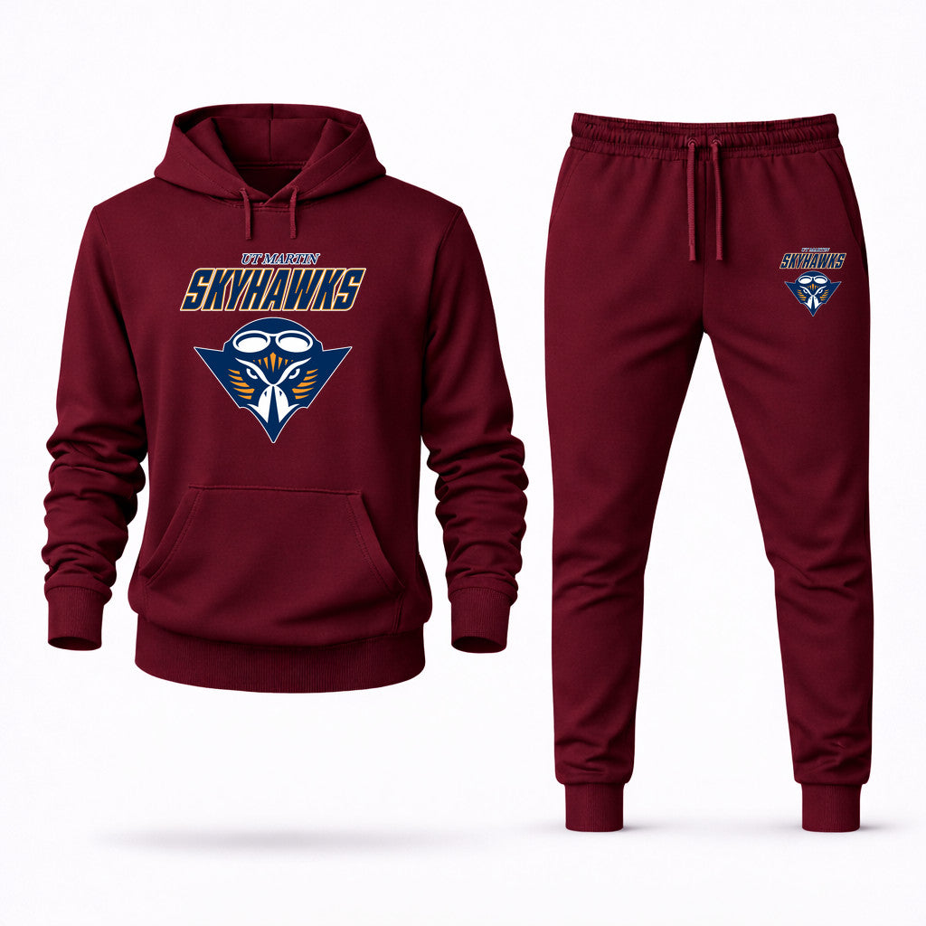 UT Martin Skyhawks Design 2 Hoodie and Joggers Set - Burgundy