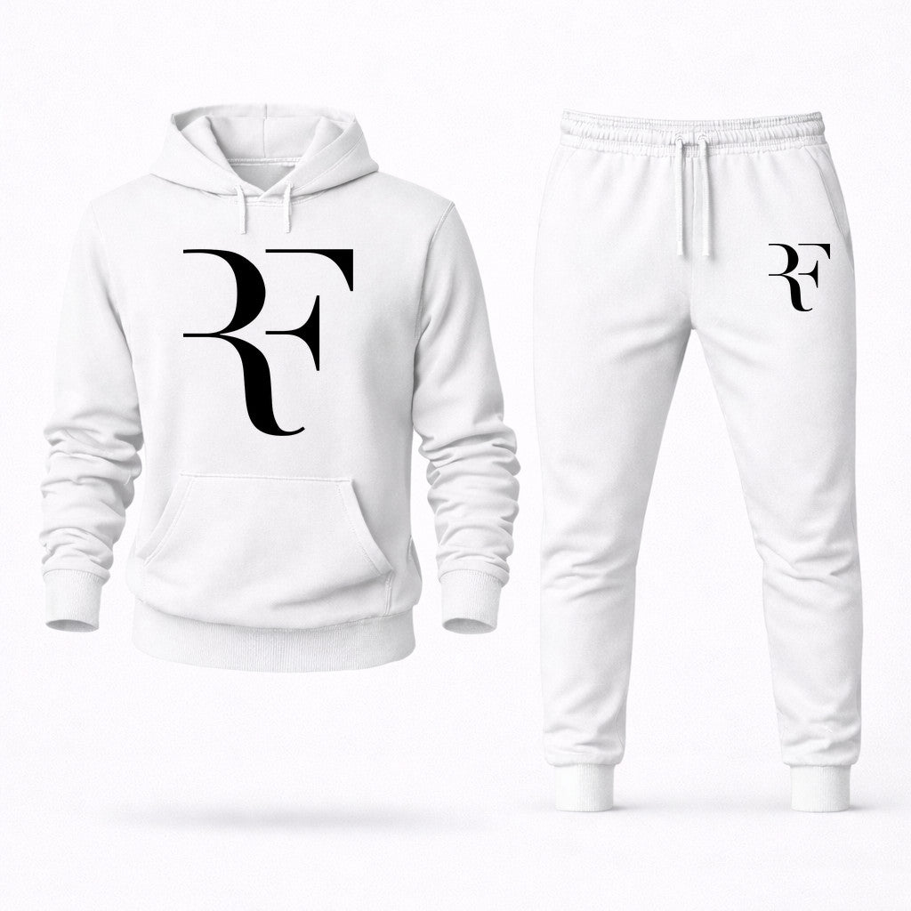 Roger Federer Black Hoodie and Joggers Set - White