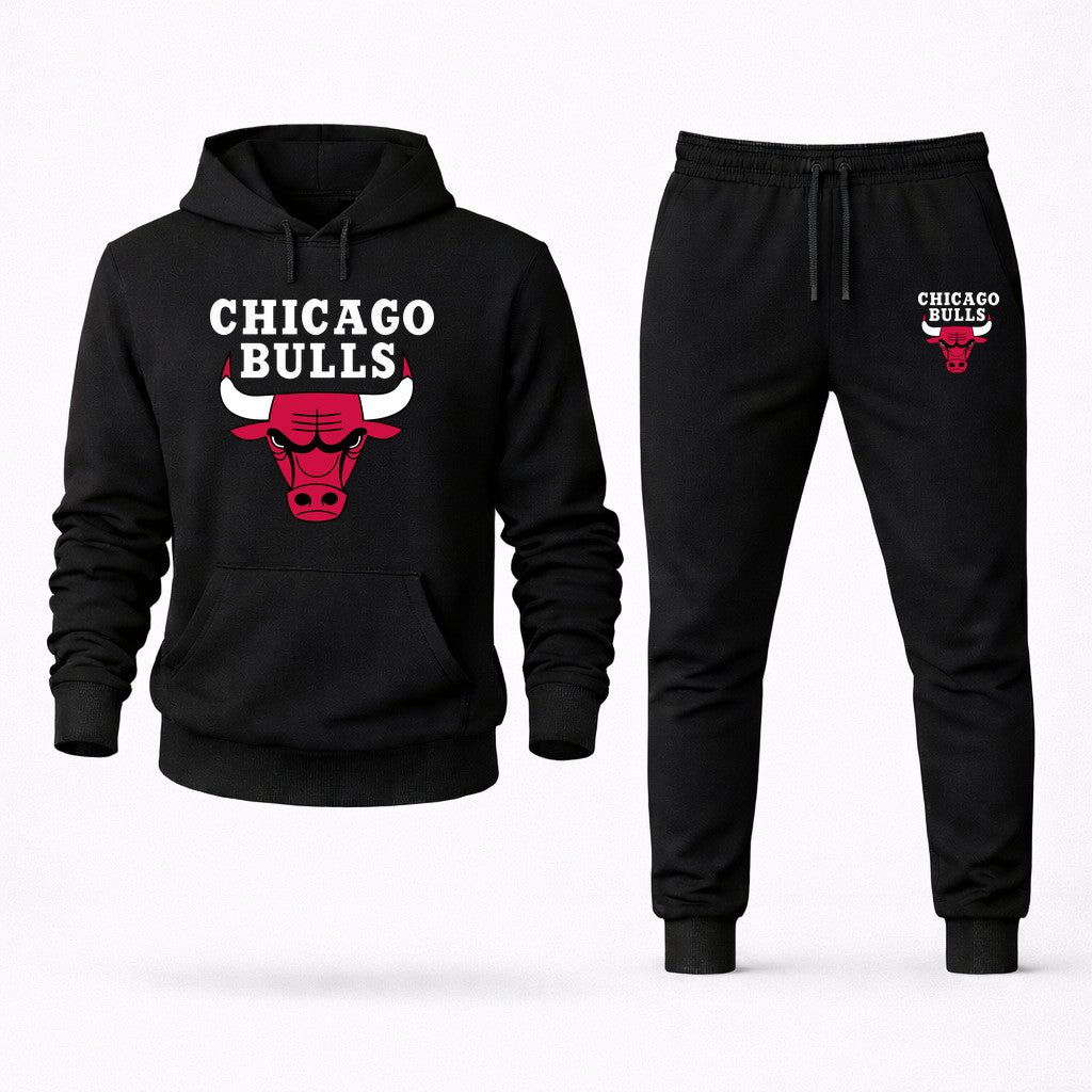 Chicago Bulls White Hoodie and Joggers Set - Black