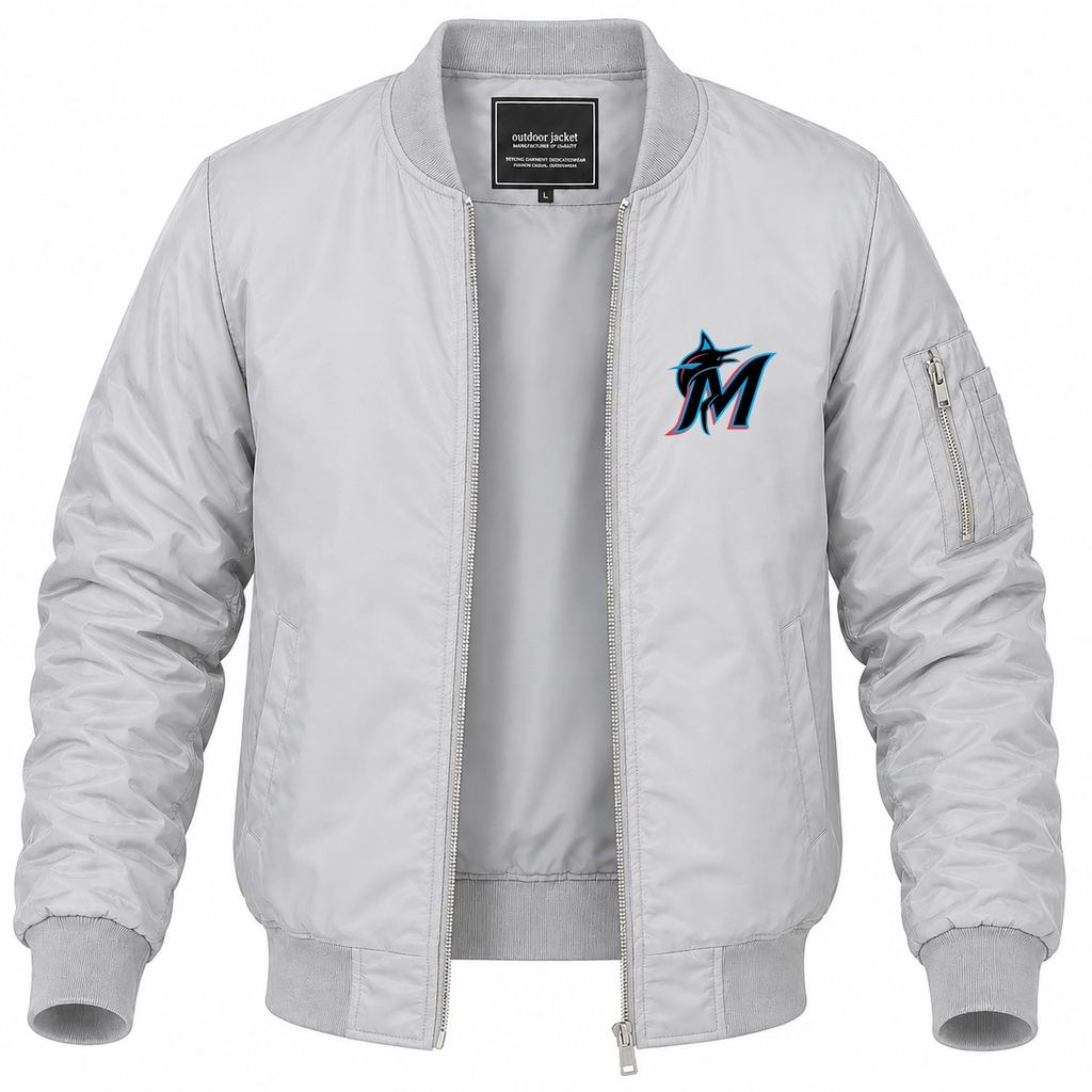 Men's Miami Marlins Lightweight Bomber Jacket - Gray