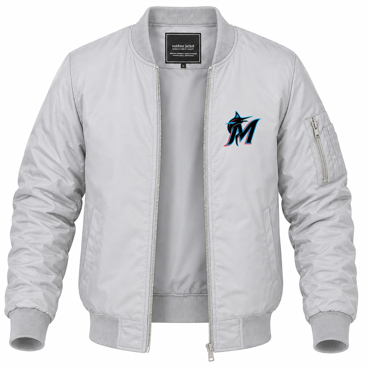 Men's Miami Marlins Lightweight Bomber Jacket - Gray