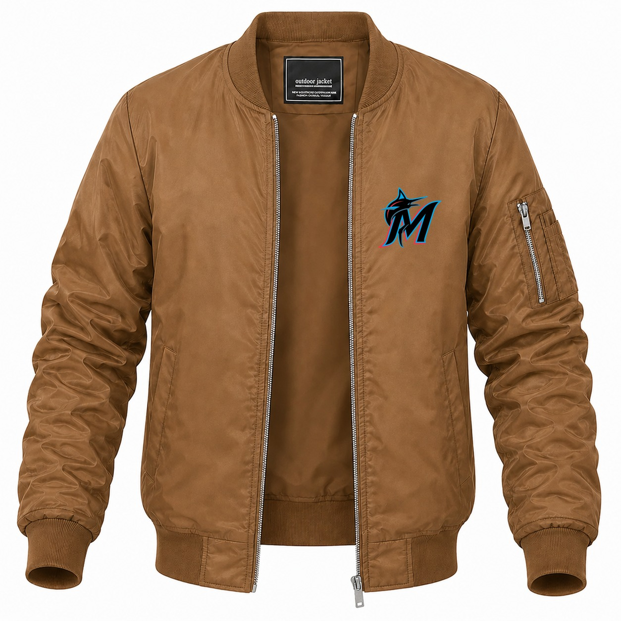 Men's Miami Marlins Lightweight Bomber Jacket - Brown