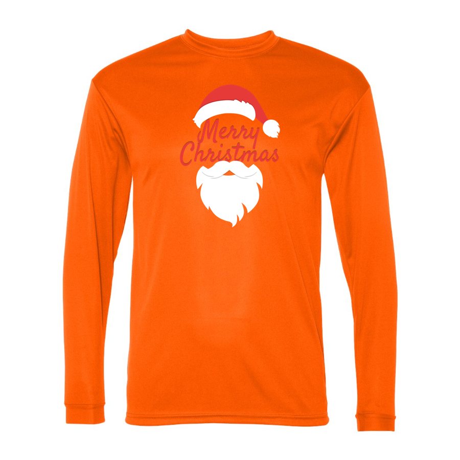 Men's Merry Christmas Santa Claus Polyester Long Sleeve T-Shirt - Safety Orange