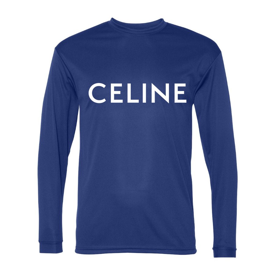 Men's Celine white Polyester Long Sleeve T-Shirt - Royal Blue
