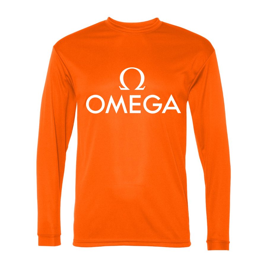 Men's Omega White Logo Polyester Long Sleeve T-Shirt - Safety Orange