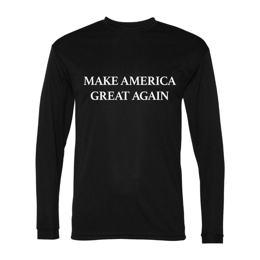 Men's Make America Great Again White Logo Polyester Long Sleeve T-Shirt - Black