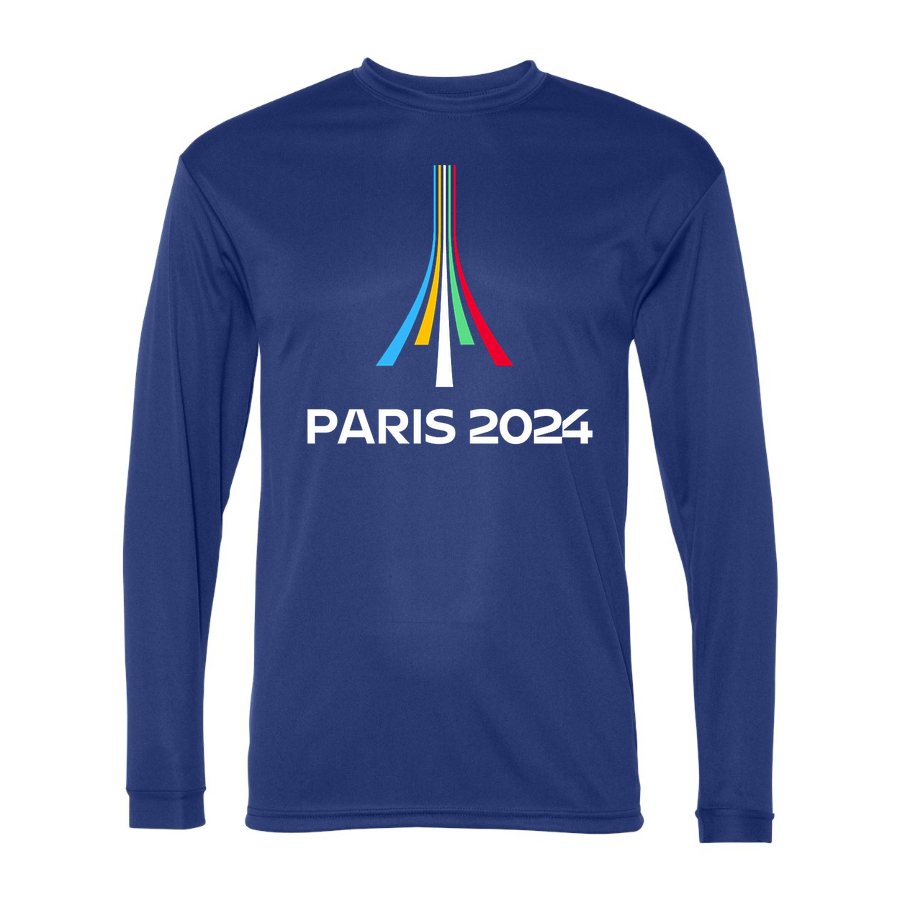 Men's Paris-2024-Olympics-logo-white Polyester Long Sleeve T-Shirt - Royal Blue