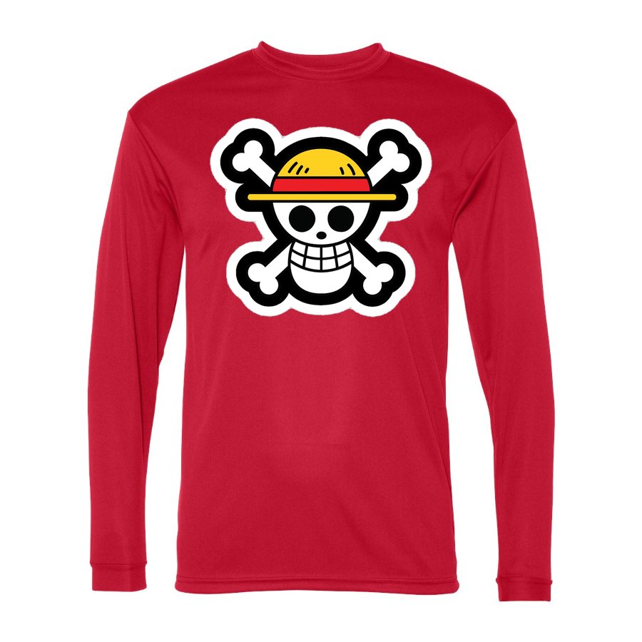 Men's Straw Hat Luffy Polyester Long Sleeve T-Shirt - Red