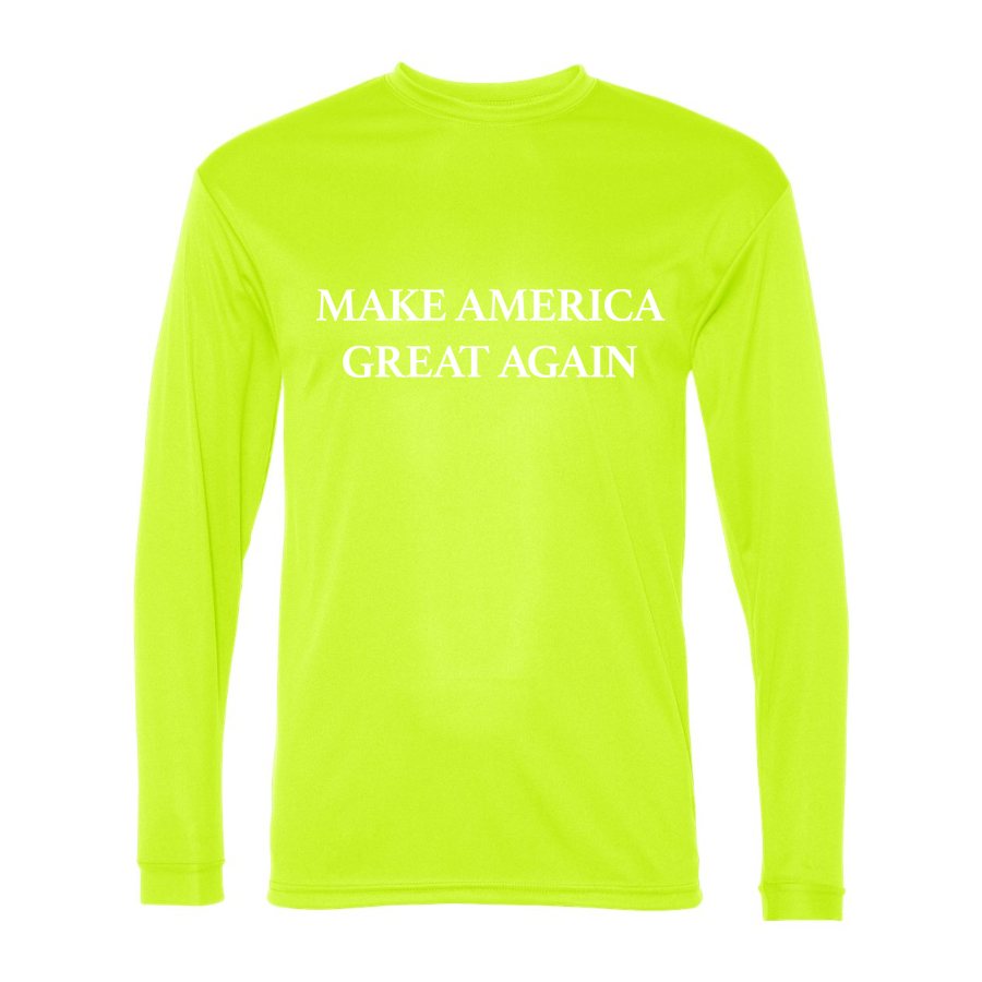 Men's Make America Great Again White Logo Polyester Long Sleeve T-Shirt - Safety Yellow