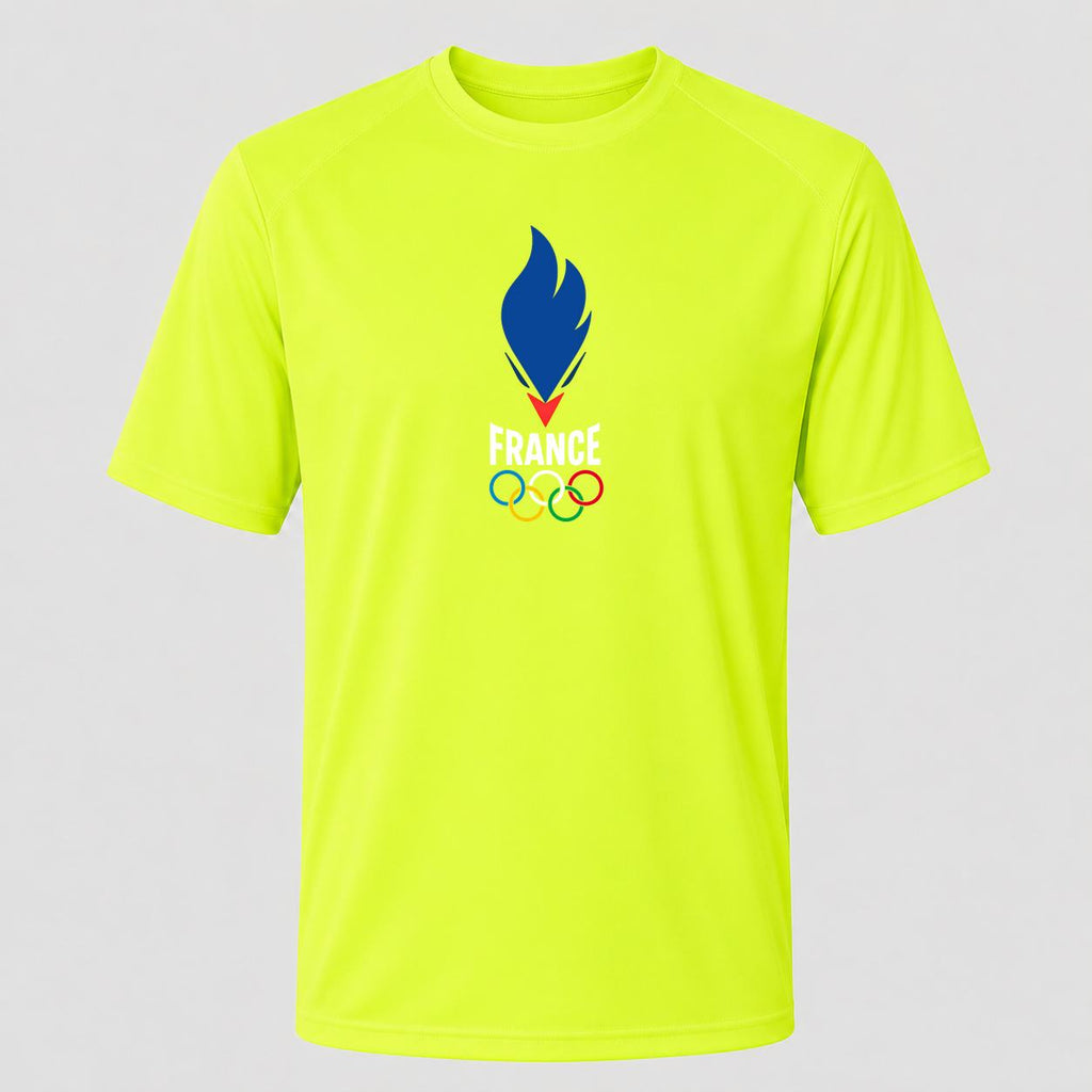 Men's France 2024 White Performance T-Shirt - Safety Green