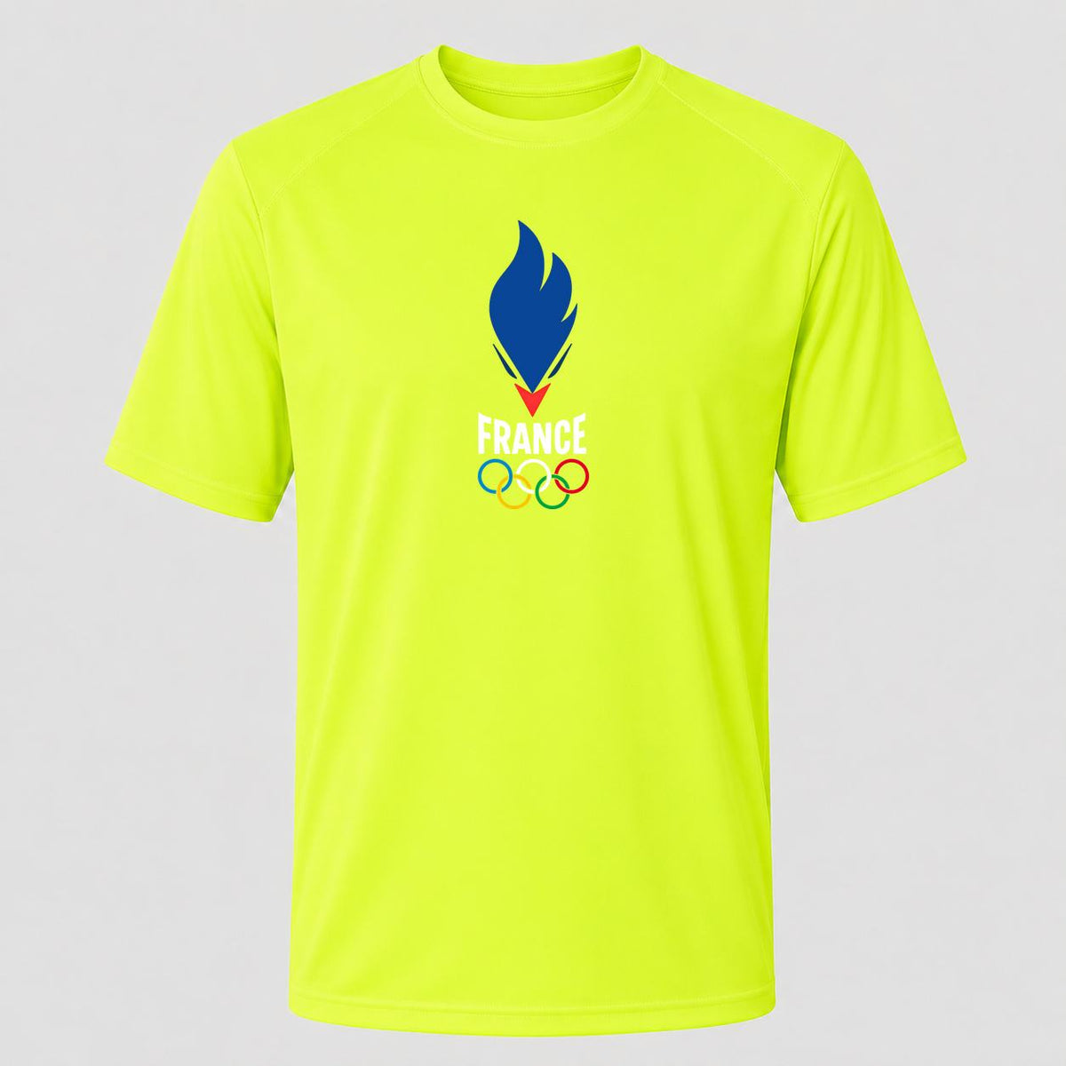 Men's France 2024 White Performance T-Shirt - Safety Green