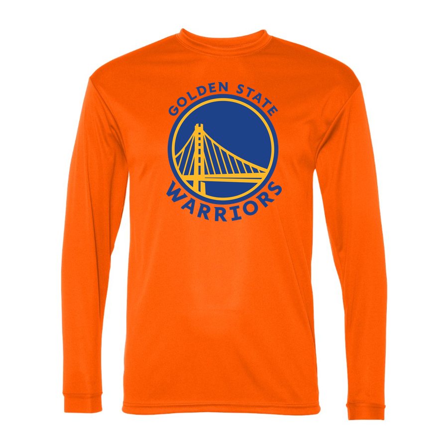 Men's Golden State Warriors Blue Logo Polyester Long Sleeve T-Shirt - Safety Orange