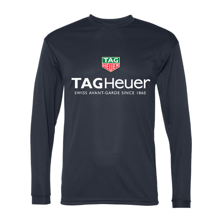 Men's TAG Heuer White Logo Polyester Long Sleeve T-Shirt - Navy