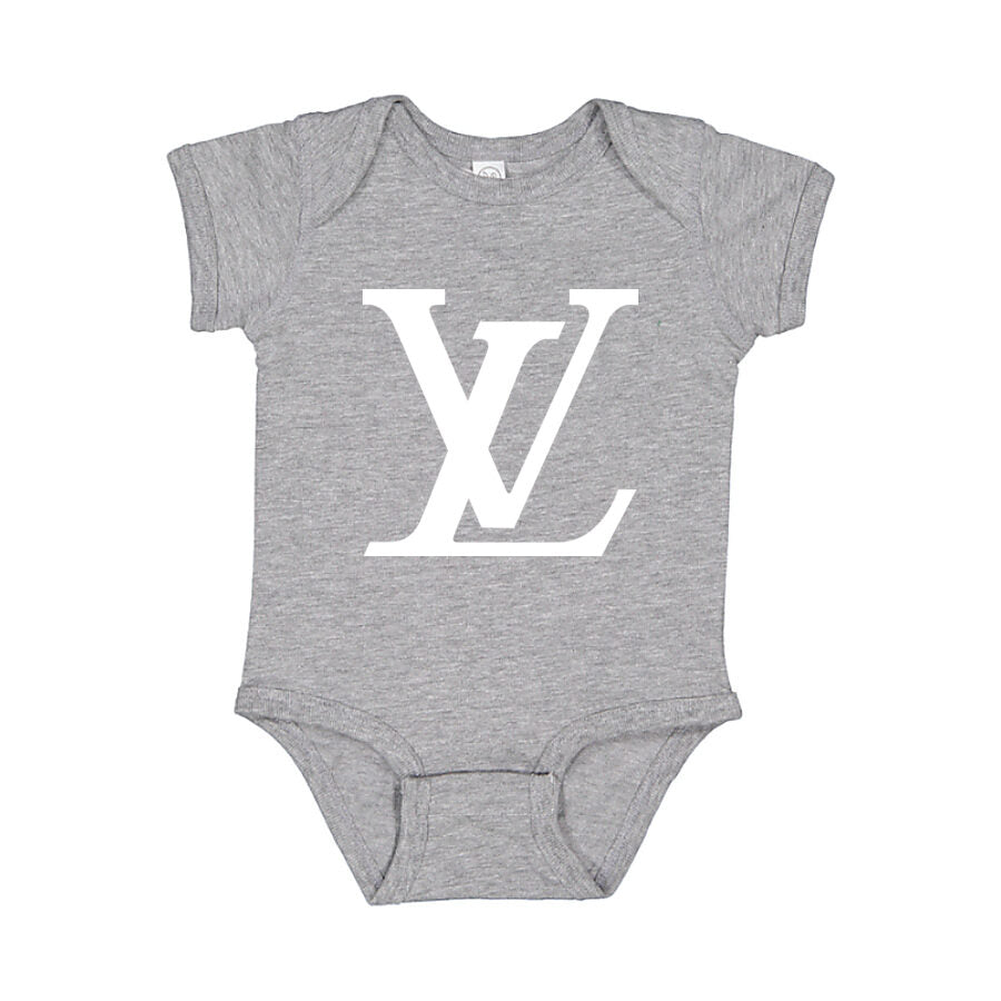 Louis Vuitton White Logo Baby Romper Onesie - Gray