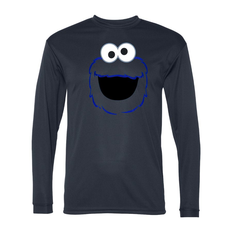 Men's Cookie Monster Polyester Long Sleeve T-Shirt - Navy